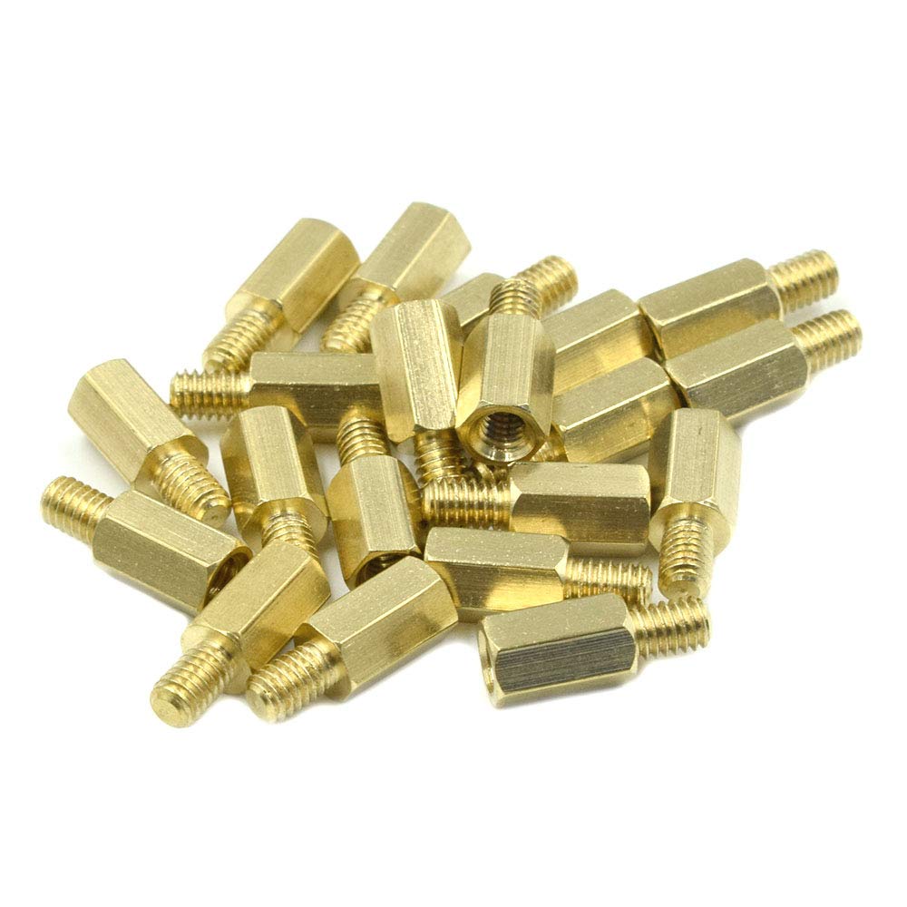 Hxchen M4 x 10 + 6mm Male to Female Thread Brass Hexagon Hex Standoff Spacer Pillars - (20 Pcs)