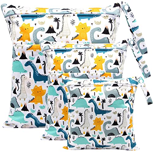 FenFang Bolsa Pañales Bebe, 3 PCS Reutilizable Wetbag, Impermeable Lavable con 2 Cremallera para Mamá de Bebé, Transpirable Organizador de Maquillaje de Colgar, Viajes, Playa, Piscina, Gym (Azul)