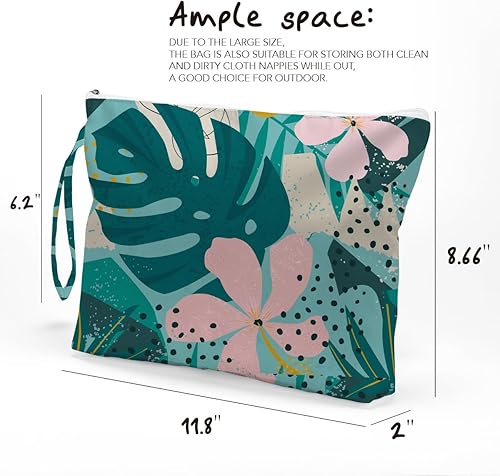 Miniatura 6 de Fokongna Bolsas de cosméticos, bolsas de artículos de tocador, impermeable de gran capacidad de hoja tropical bohemia de la planta de la palma de la