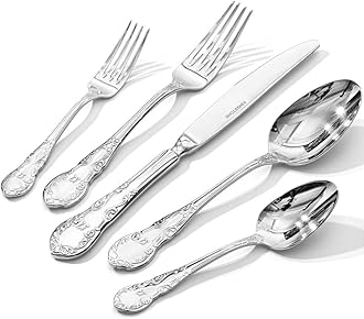 KINGSTONE Vintage Silverware Set, 20-Piece 18/10 Stainless Steel Retro Royal Flatware Cutlery Set for 4 with Carved Thick Handles, Tableware Utensils for Home,Party,Restaurant,Wedding,Dishwasher Safe