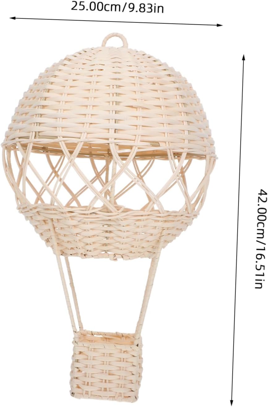 Handwoven Rattan Hot Air Balloon Lamp Shade Cover for Boys and Girls Room Unique Wicker Pendant Light Fixture Natural Nursery Wall Hanging Decor Creative Home Accent