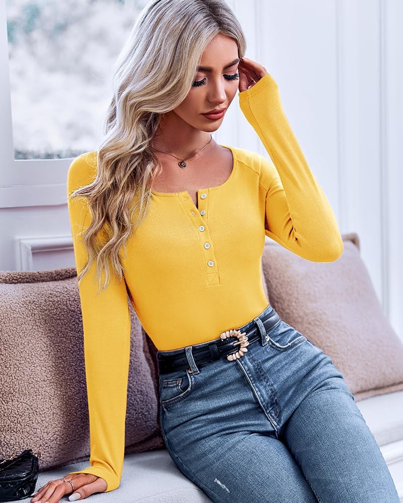 Remikstyt Womens Long Sleeve Henley Shirts Ribbed Button Down Casual Tunic Tops - Image 6