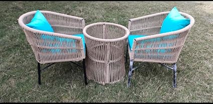 PRIME PIGEON Patio Bistro Set, 3 Piece Outdoor Table and Chairs Set, Rope Woven Patio Chairs with Glass Top Table, Pillows and Cushions Backyard Garden