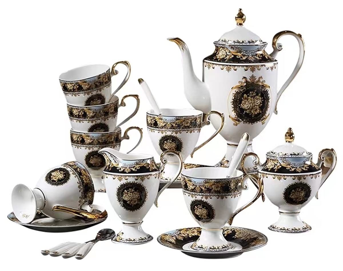 YNIYUJKL Ceramics Coffee Cup Saucer Set With 21 Pieces Home Porcelain Tea Set With Dish And Teapot European Classical Style Tea Cup And Saucer Set