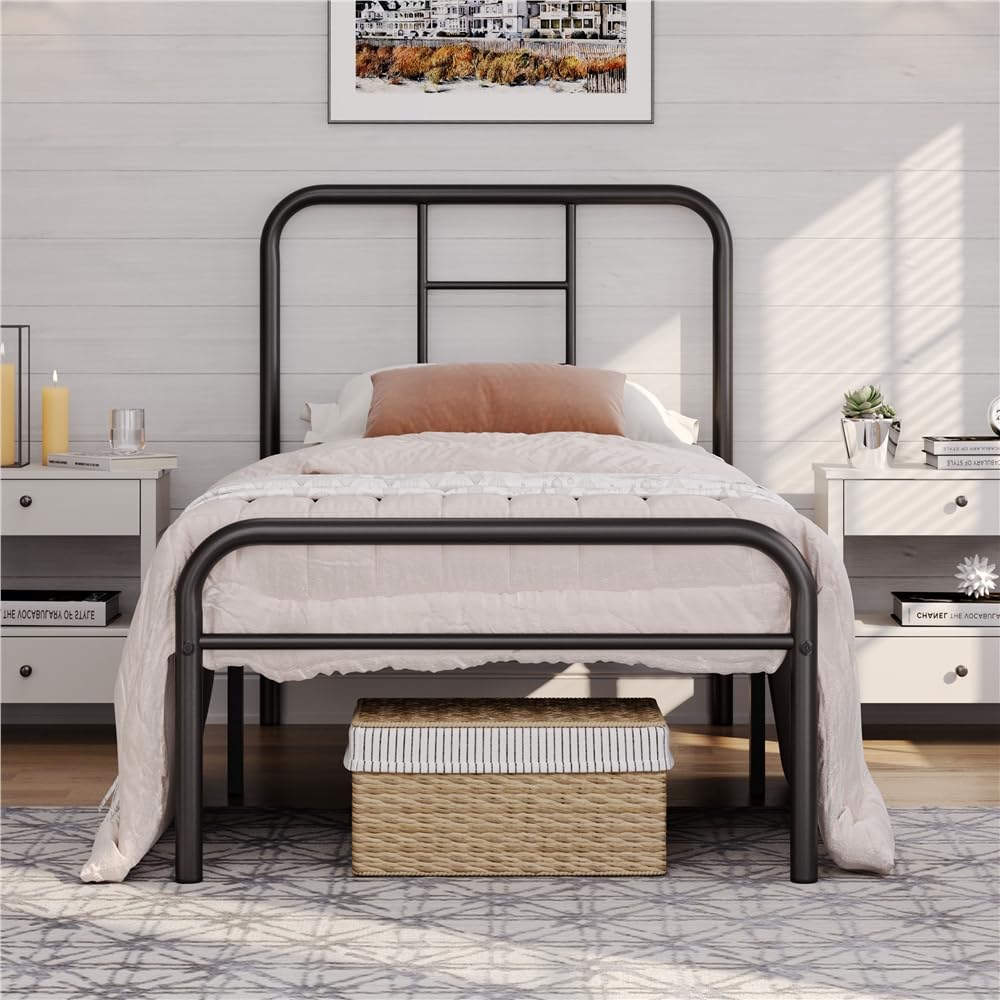 Yaheetech 3ft Single Bed Frames Metal Bed Frame with Headboard,Strong Iron Platform Bed for Bedrooms,Ground clearance: 32 cm/Black โ image 1
