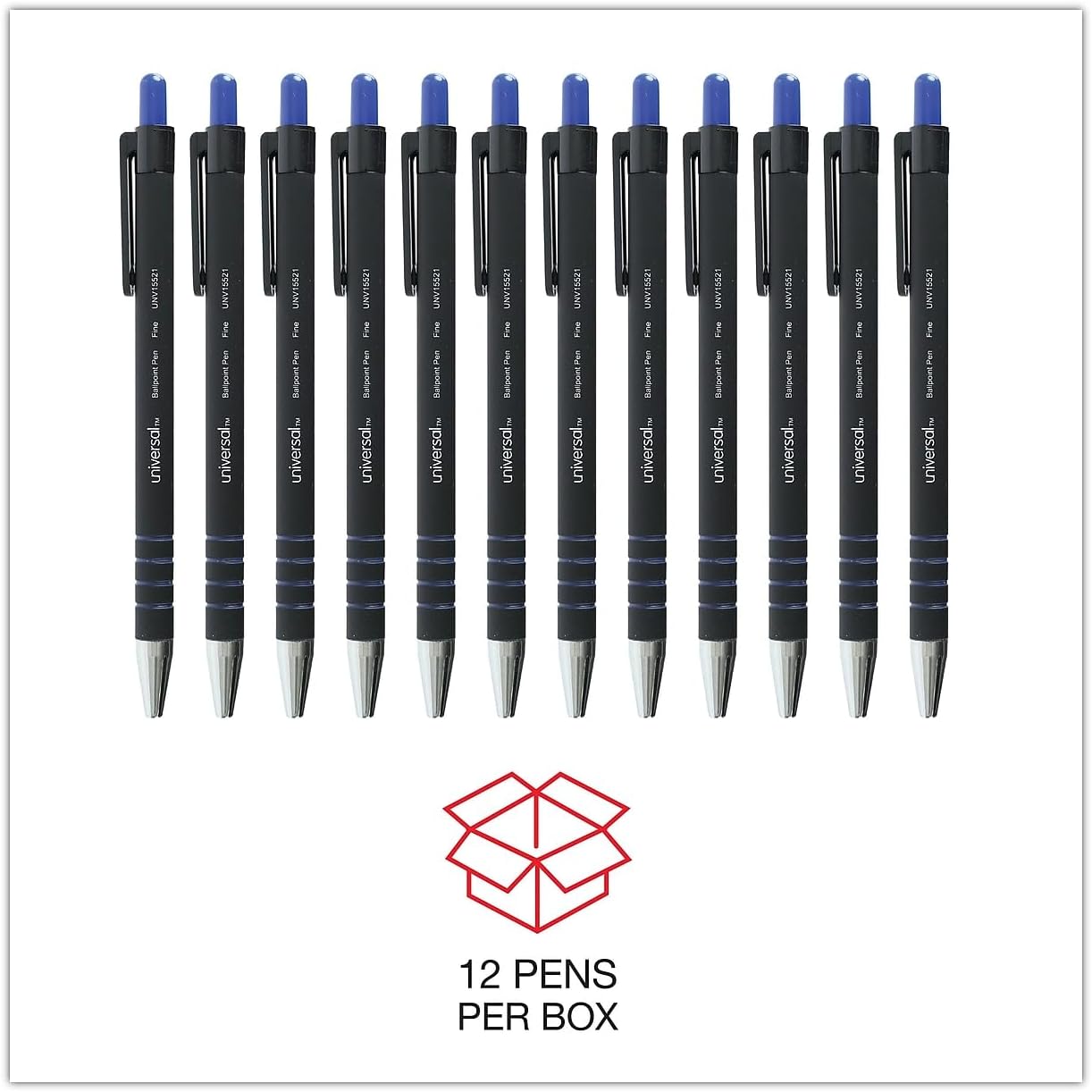 Universal Comfort Grip Ballpoint Retractable Pen, Blue Ink, Fine, Dozen