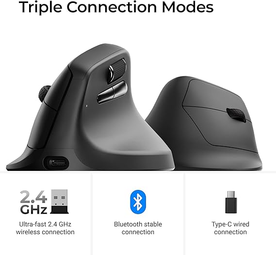 Keychron M5 Wireless Ergonomic Mouse, 8000Hz Tri-Mode 2.4 GHz/Bluetooth 5.1/Wired, PixArt 3950 Sensor, 30000 DPI, Ergonomic Lightweight Programmable Macro Button for Windows PC/Mac - Black