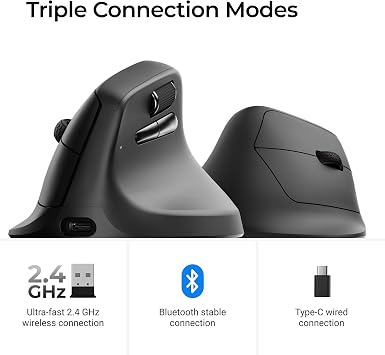 Keychron M5 Wireless Ergonomic Mouse, 8000Hz Tri-Mode 2.4 GHz/Bluetooth 5.1/Wired, PixArt 3950 Sensor, 30000 DPI, Ergonomic Lightweight Programmable Macro Button for Windows PC/Mac - Black