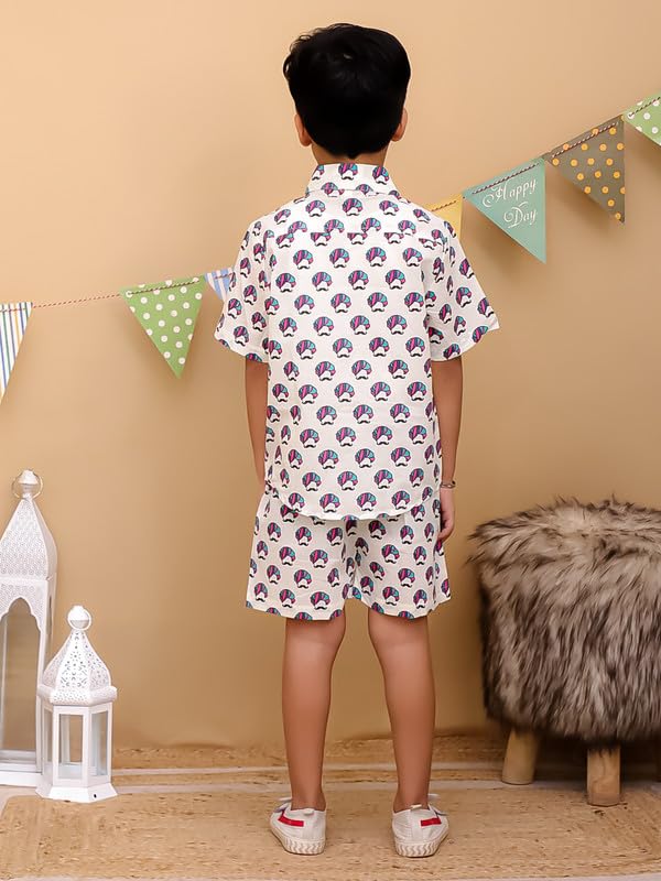 Image of superminis Boys Coordinated Set With Printed Rayon /Cotton Shirt and Shorts