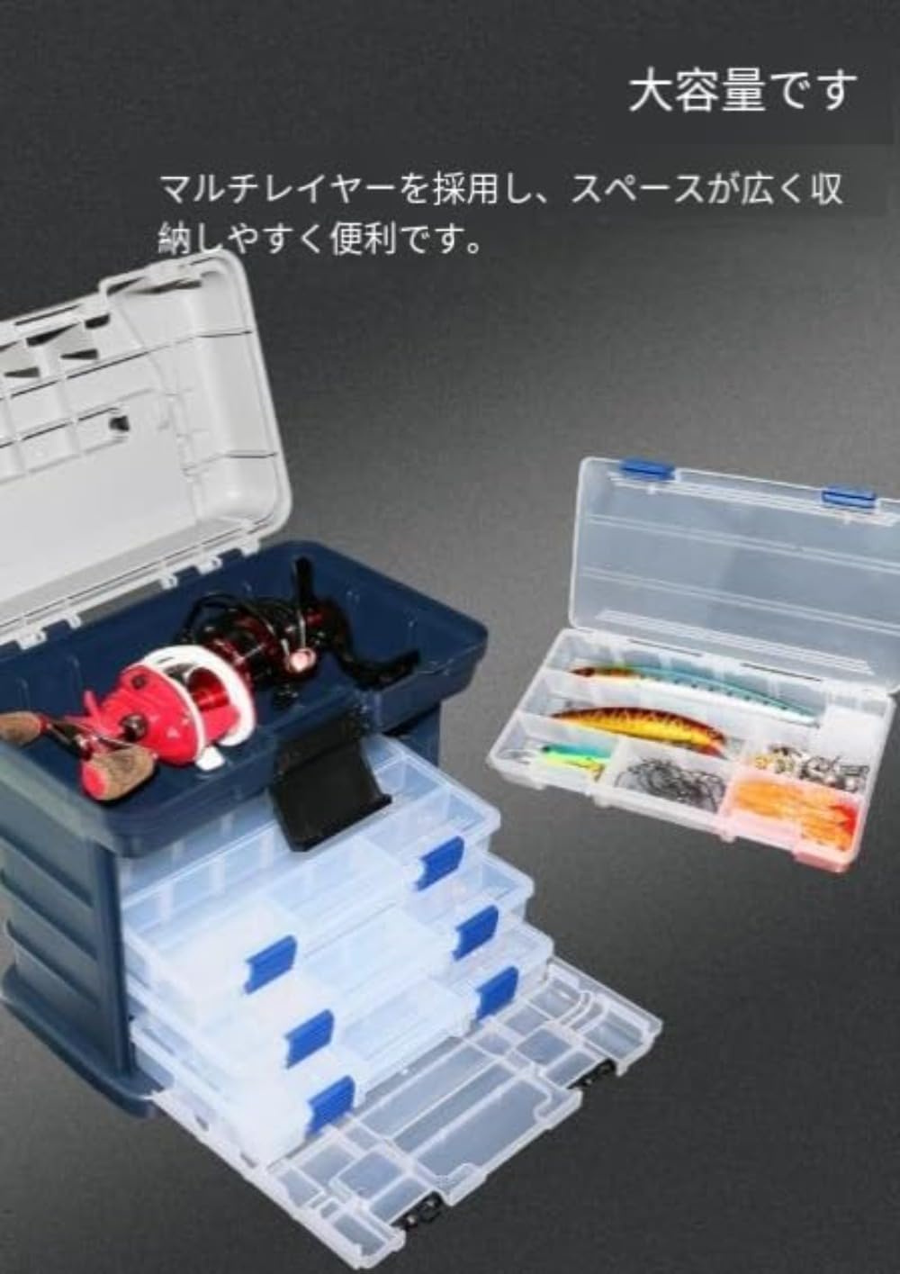 タックルケース 防水大容量 取り外し可能仕切り板付き ルアー・釣り具収納ボックス 軽量コンパクト 工具・文具・小物整理 船釣り・海釣