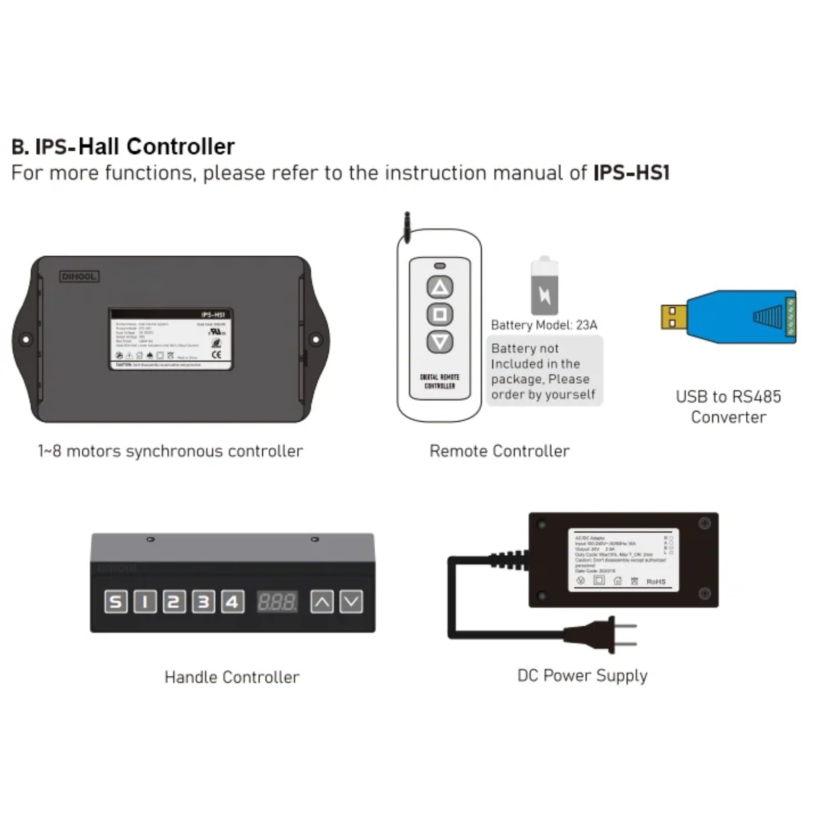 DC24V Hubsäule 3 Elektrisch verstellbare Plattform 280mm bis 1155mm Fahrt 80KG/200KG Last(S1155-A; DC24V 30MMS 800N; Black-No controller)