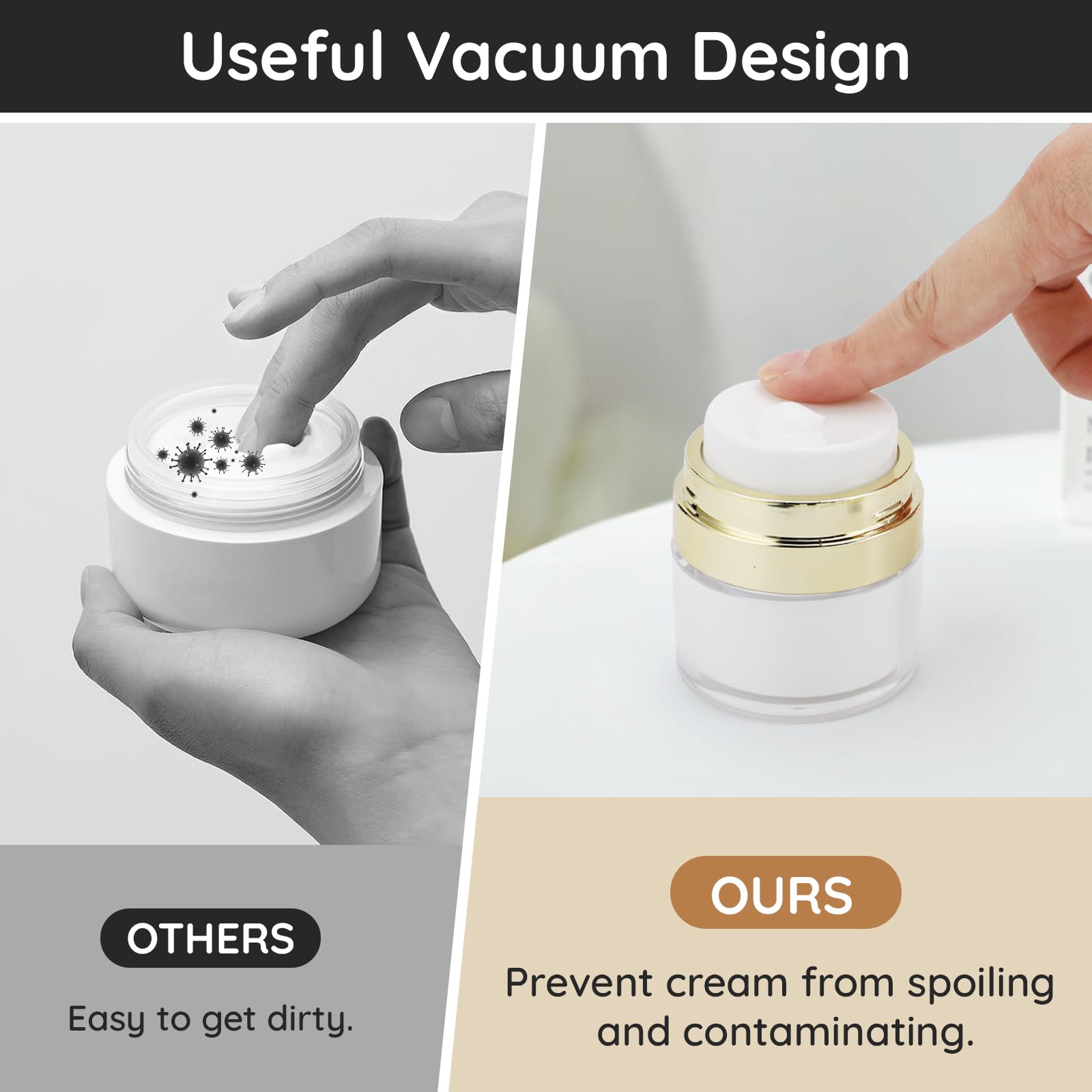 Segbeauty Contenitori Creme, 2 Pezzi 15g Dispenser a Pompa per Crema, Pompe Airless Dispenser Riempibile, Crema Vuoti Barattoli per Viaggio, Contenitori Viaggio per Lozione, Fondotinta Liquida