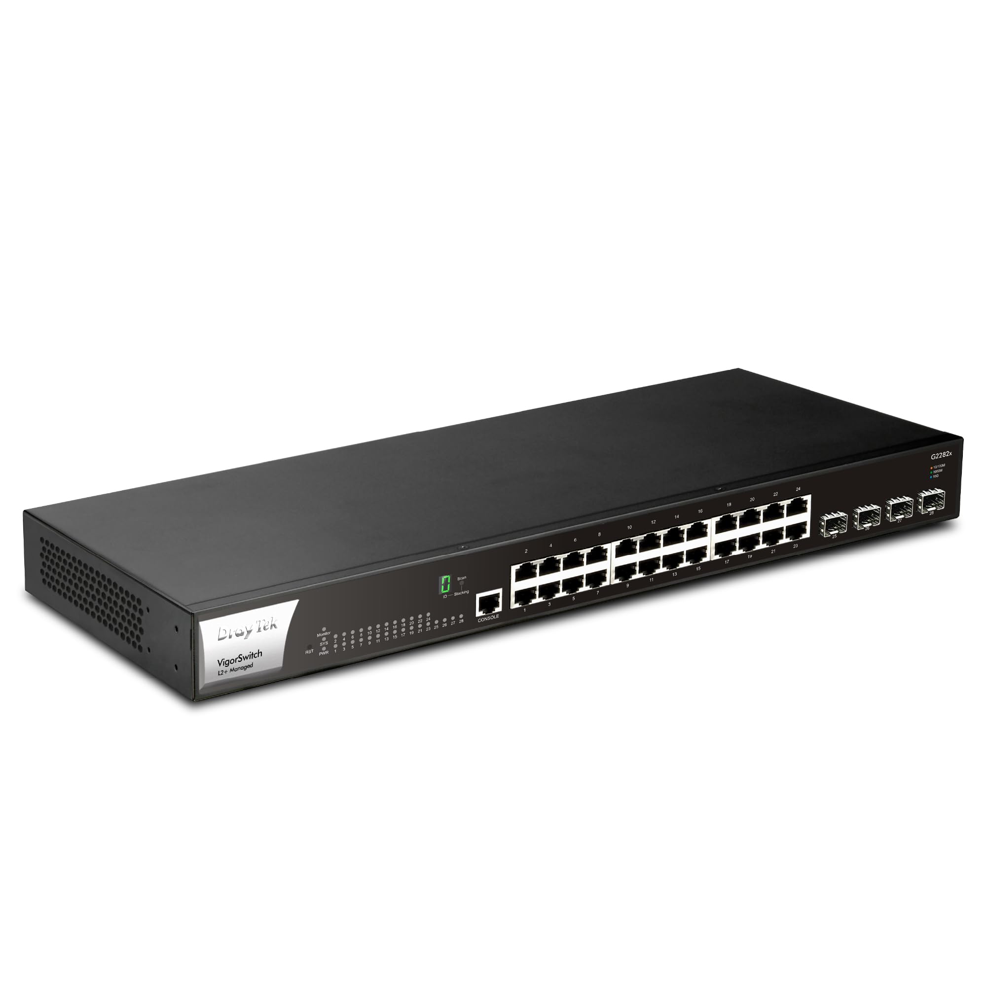 DrayTek VigorSwitch P2282X, L2+ Managed 24-Port POE+ Gigabit Switch, 4 x 10Gbps SFP+ Ports and Power Redundancy, IPv6, Rack Mountable