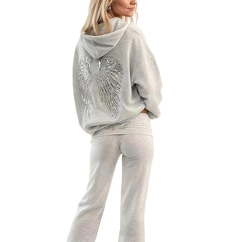 Women's Y2k Wings Graphic Oversized Hoodie Set Long Sleeve Drawstring