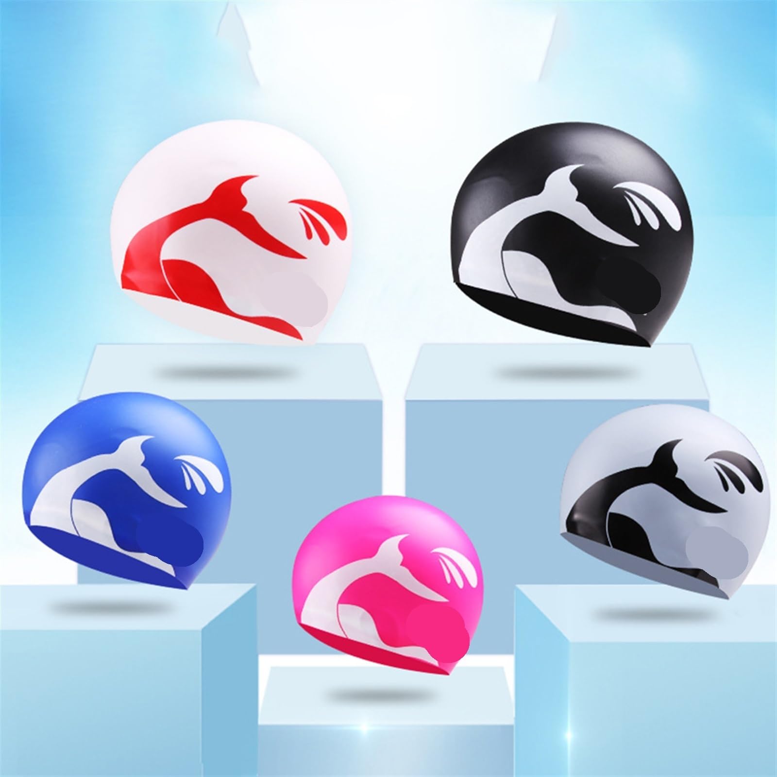 Gorro de natación para mujeres y hombres, gorro de natación para adultos, ligero, protección de buceo, con estampado deportivo (plateado)