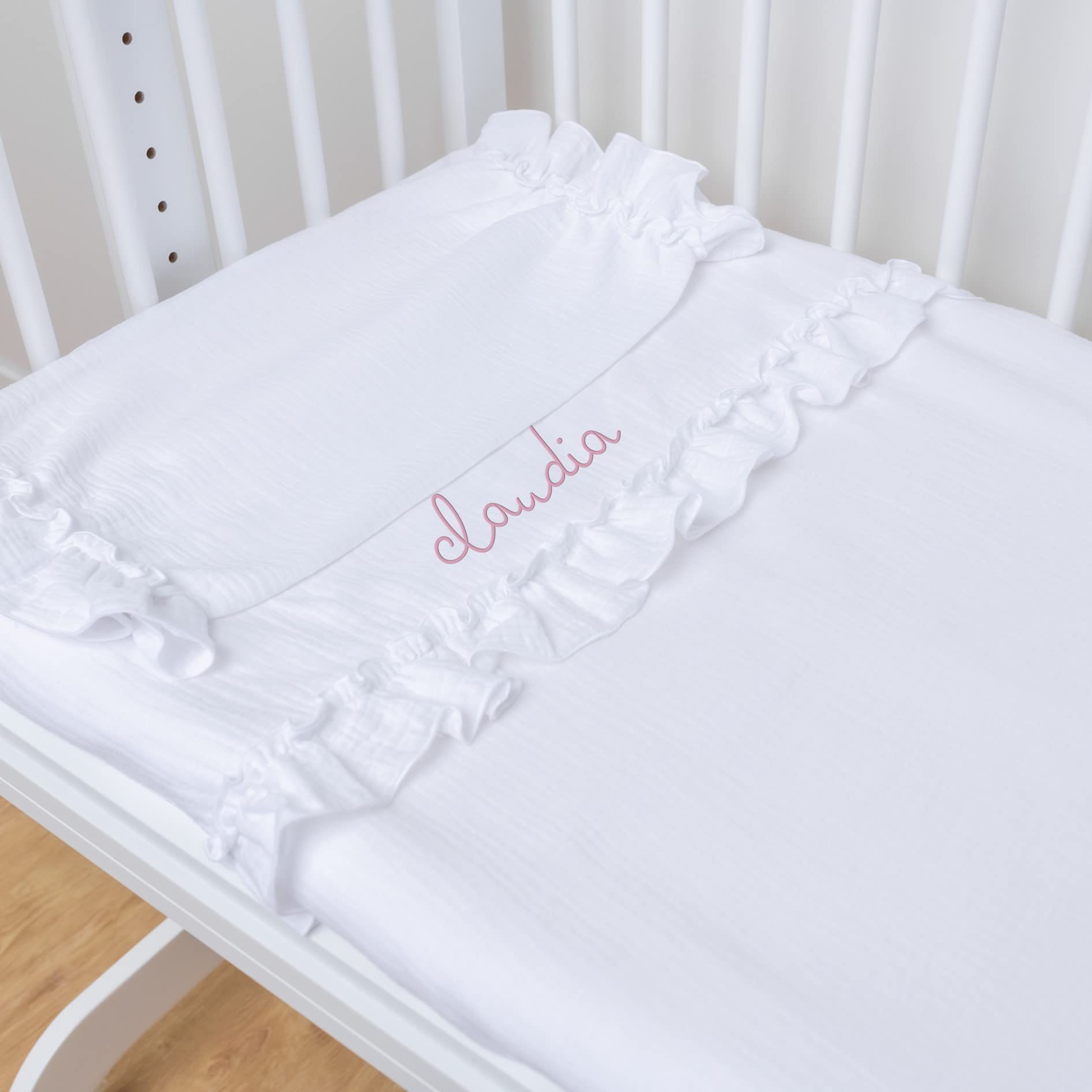 Nenel Completo da lenzuoli Personalizzati Ricamati con il nome dei bebè - Completo 3 Pezzi (Lenzuolo sotto + Lenzuolo + Federa per Cuscino) - Bambula - Bianco, Culla 60x120 cm