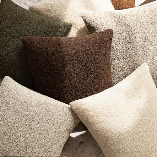 Image of Foindtower Pack of 2, Curly Faux Fur Decorative Throw Pillow Covers Soft Fuzzy Plush Cushion Case with Zipper Cozy Pillowcase for Home Living Room Couch Bed Sofa 12 x 20 Inch,Light Ivory
