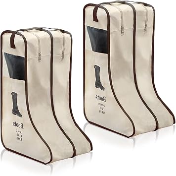 2 Pack Portable Boots Storage Bag, Beige Shoe Bags for Storage and Travel Dust Proof Travel Shoe Bags for Packing Large