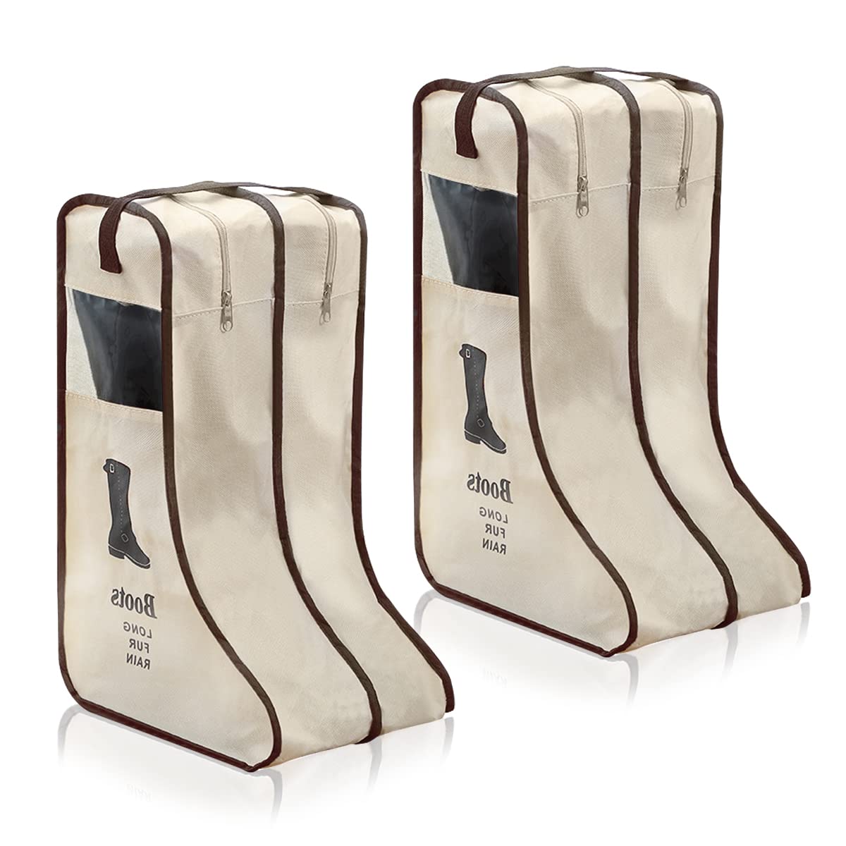 KOVOSCH 2 Pack Portable Boots Storage Bag, Beige Shoe Bags for Storage and Travel Dust Proof Travel Shoe Bags for Packing (Large)