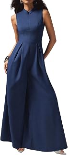 Verdusa Women's Zip Up Wide Leg Jumpsuits Sleeveless One Piece Jumpsuit Formal Dressy Casual Spring Outfits