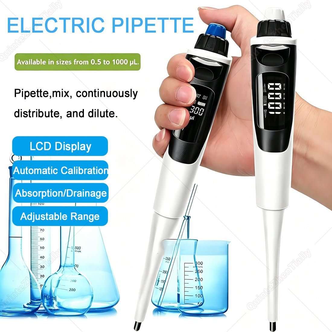 Hochpräzise Elektrische Pipette,Transferpipetten,Elektronische Pipette,Einstellbares Volumen Mikropipette,Einkanalige,für Labor Genaue Lautstärkeeinstellung 100to1000µL