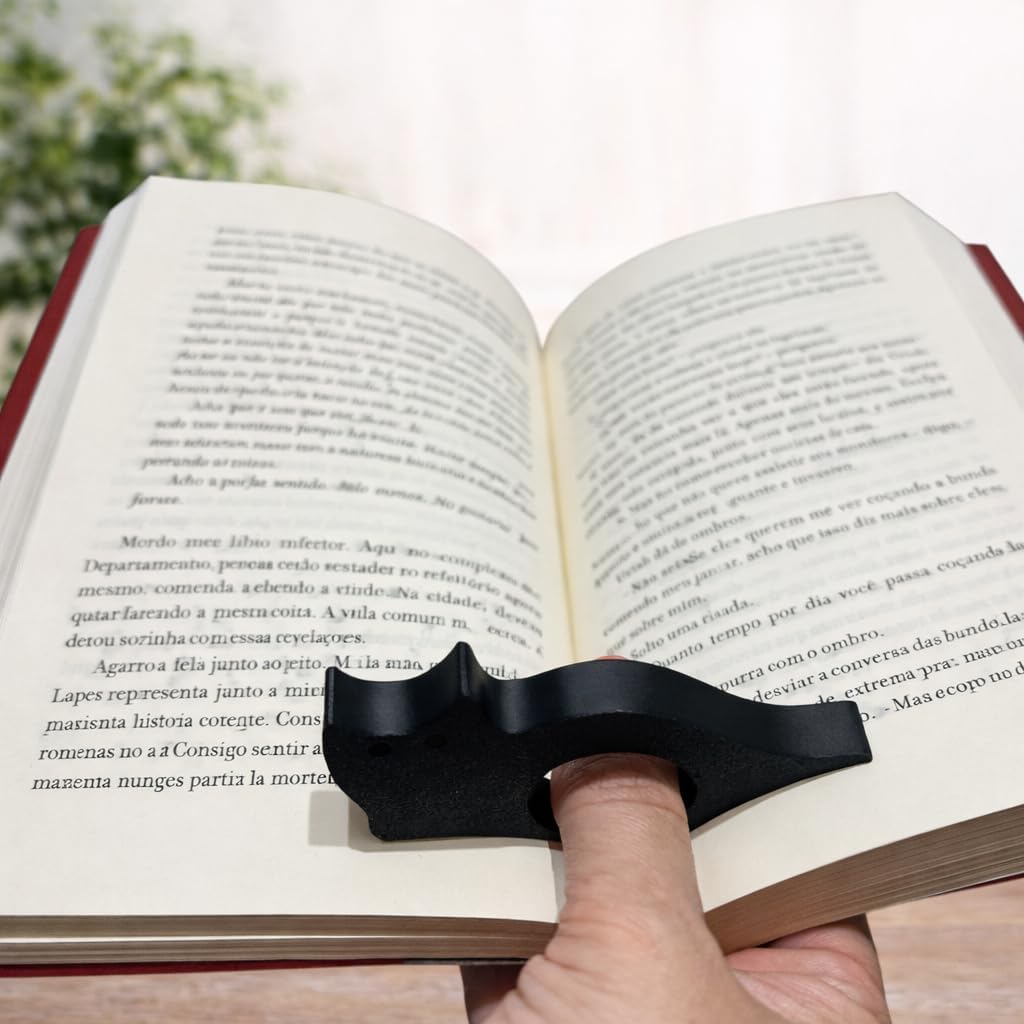 Suporte de Página Gato Leitor Preto | Separador de Livro para Leitura com Uma Mão