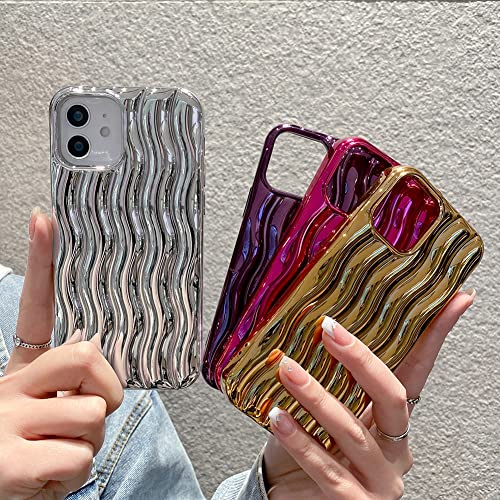 Lemoncover For Iphone Case Cute 3D Wave Shape Curly Frame Edge Design Soft Silicone Protective Bumper Women Girl Slim Shockproof (Shiny Plated Silver,Iphone 13 Pro Max) #TOP4