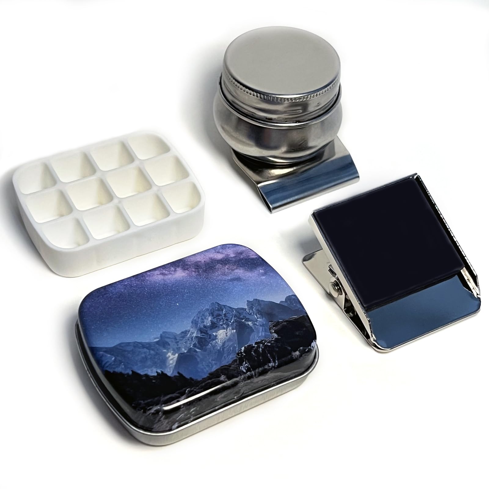 Set Mini Tavolozza Acquerelli Da Viaggio - 15 Scomparti, Con Pennelli E Quaderno, Legno E Magnetica - Foto 3