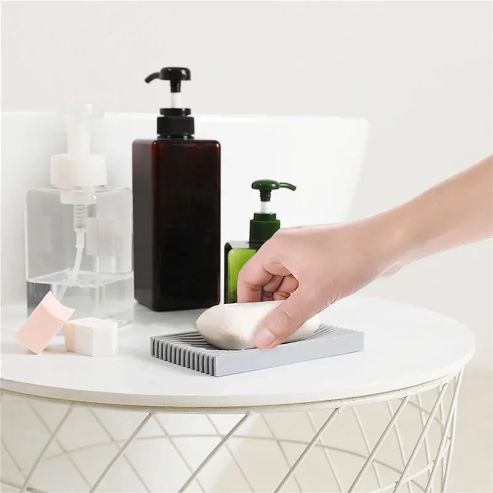 Jabonera Antideslizante, Paquete de 3 Cajas jabón Silicona, Soporte Drenaje, Almacenamiento Ducha for baño, Plato Antideslizante, Multicolor(Grey)