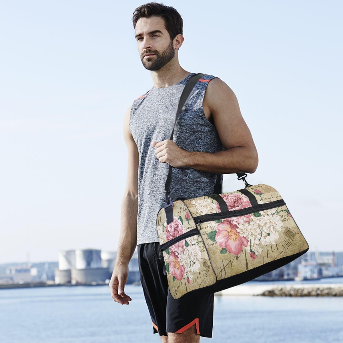 Travel Duffels Vintage Shabby Chic Pink Rose Flowers Duffle Bag Luggage Sports Gym for Women & Men
