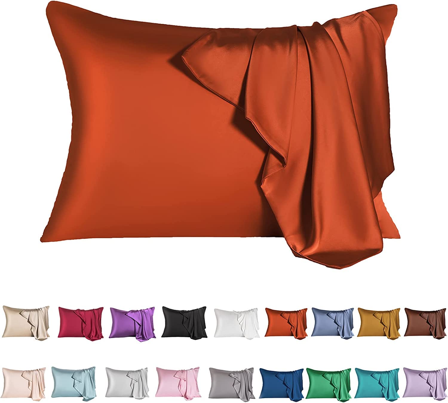 Mulberry Silk Pillowcase for Hair and Skin,Standard Size Cooling Silk Pillow Case with Hidden Zipper,Allergen Proof Dual Sides Soft Breathable Smooth Silk Pillow Cover for Women(Standard,Orange)
