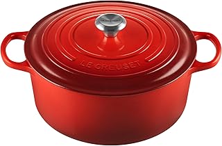 LE CREUSET Signature geëmailleerde gietijzeren ronde braadpan met deksel, 30 cm, geschikt voor alle warmtebronnen en inductie, volume: 1.8 l, kersenrood