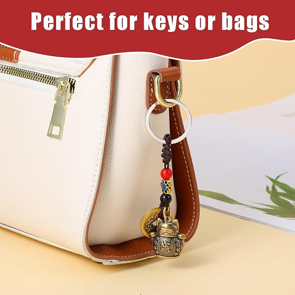 Porte Clés Maneki Neko Porte,Bonheur Japonais,Chat Porte Bonheur avec Feng Shui,Portes Clef Chat Chance pour Nouvel an Chinois,Lucky Charms Tai Sui Key Ring,avec Cinq Empereurs Argent - 4