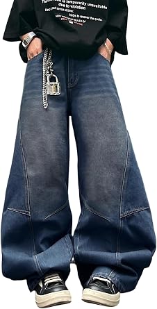 DFGIGT Mens Vintage Baggy Barrel Wide Leg Jeans Structured Stitching Loose Fit Retro Casual Streetwear Denim Pants