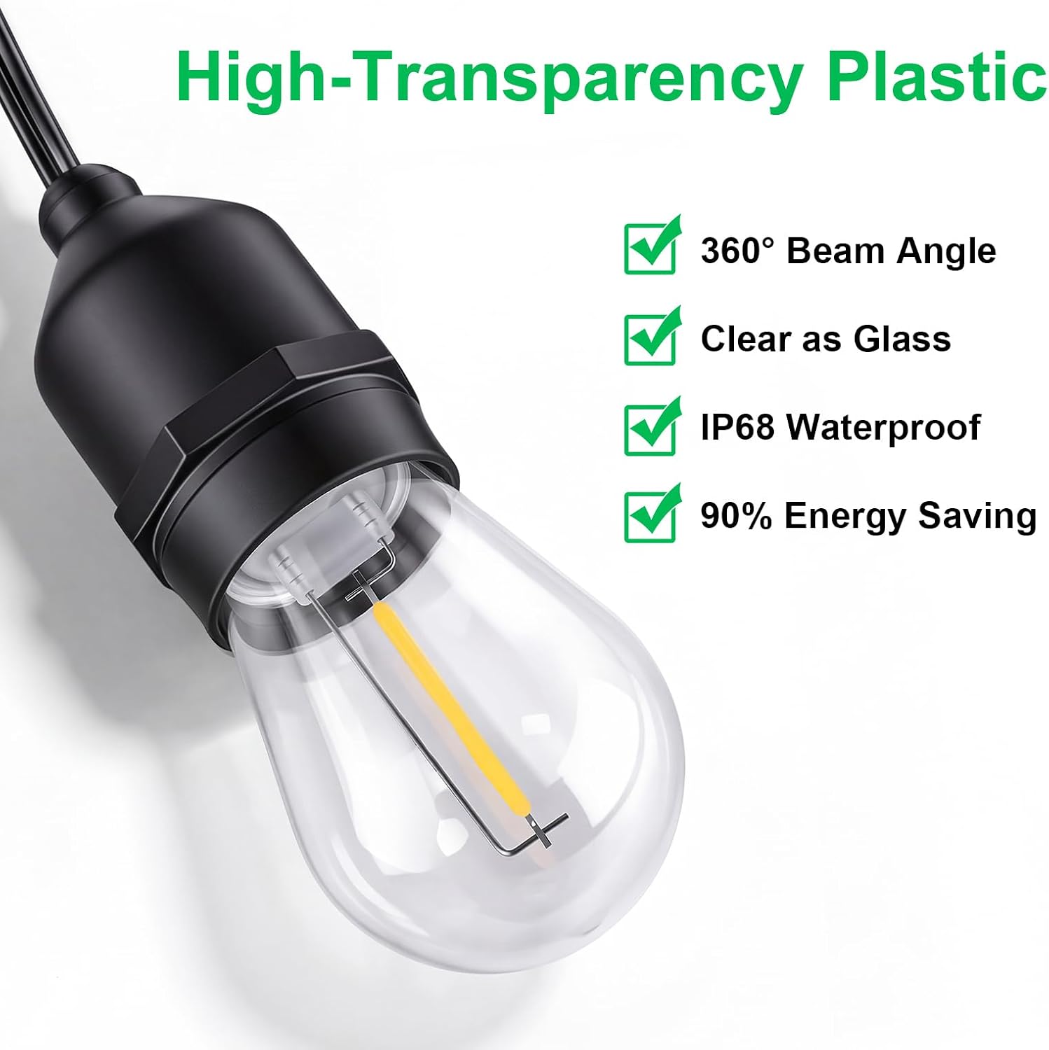MAXvolador 36 Pack LED S14 Replacement Light Bulbs for Outdoor String Lights, Shatterproof Bulb for Patio Backyard Garden Waterproof, Dimmable, Warm White 2700K, E26 Medium Base