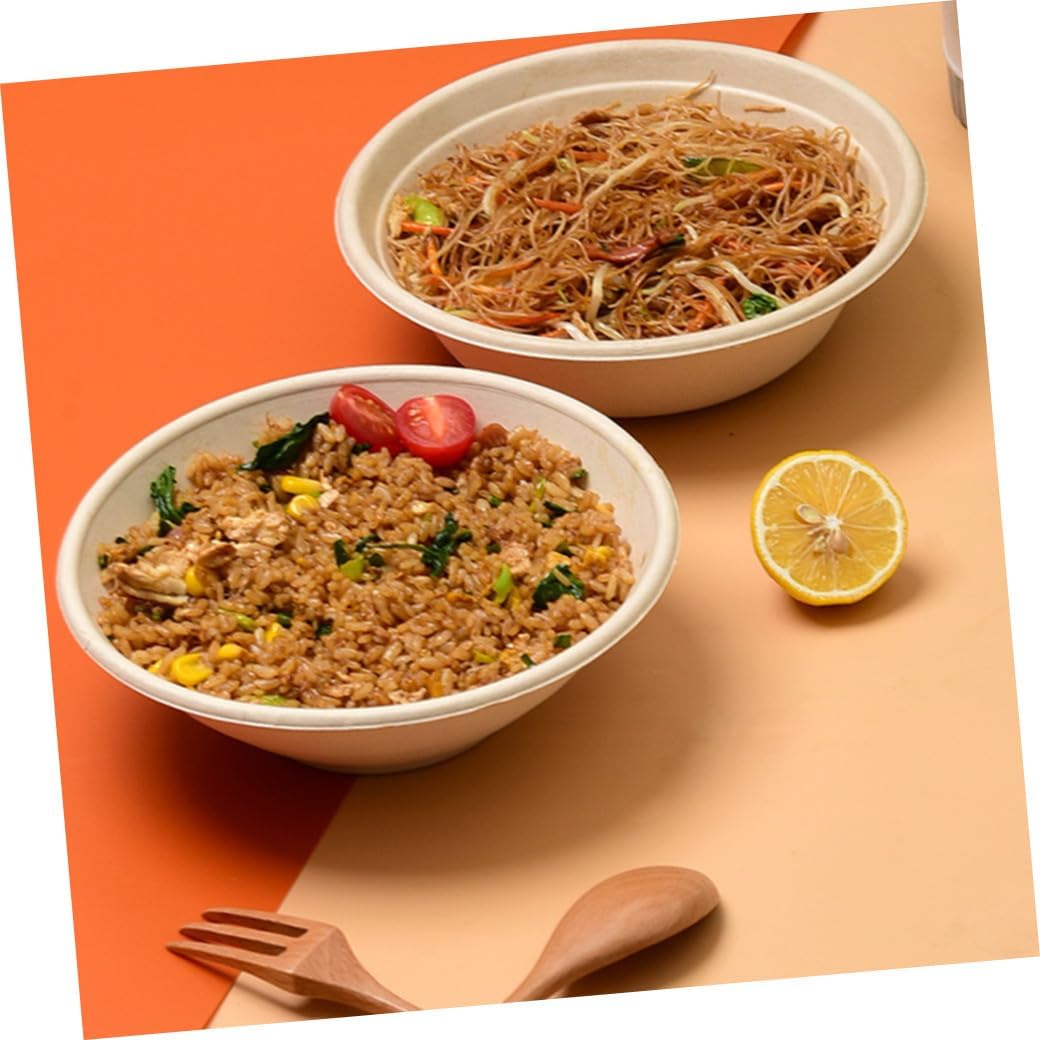100pcs 350ml Disposable Paper Bowls Biodegradable Pulp Multi-function Noodle and Salad Bowls Portable Camping Food Containers