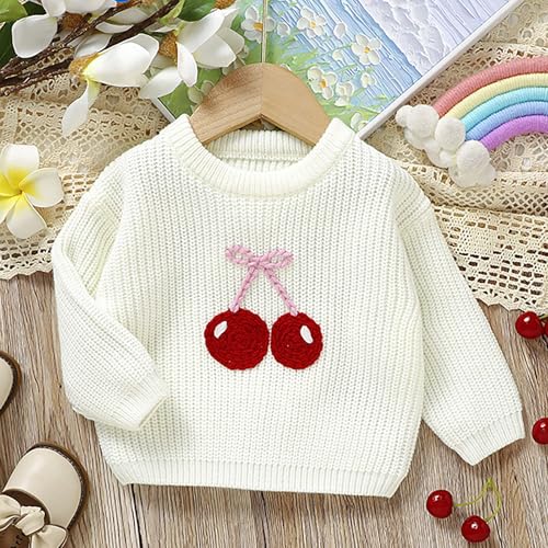 Toddler Kids Cable Knit Sweater Cute Cherry Embroidered Pullover Sweater for Girls Boys Crewneck Fall Winter Warm Sweatshirt4