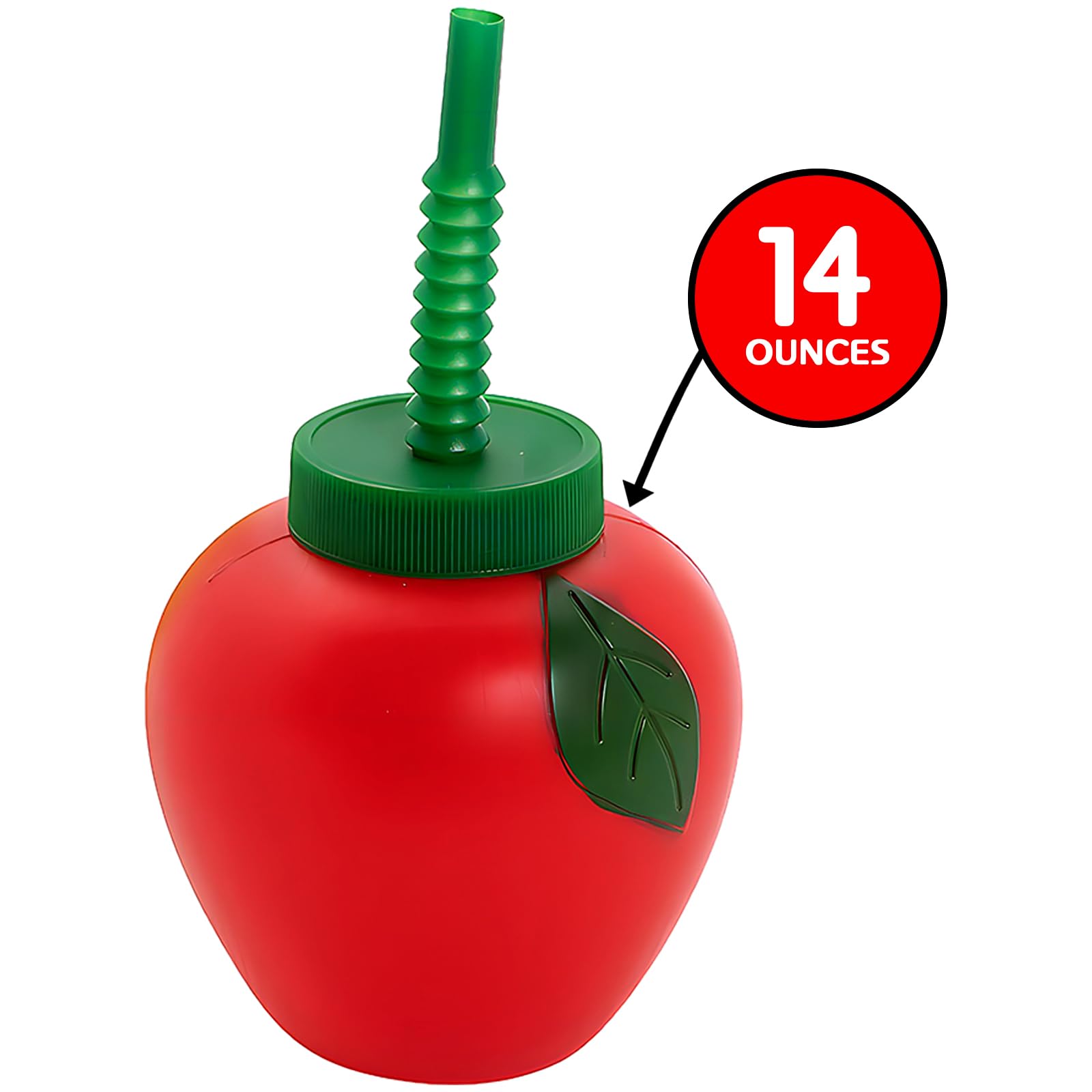 Fun Express Apple-Shaped Cups with Lids & Straws – 14 oz, Green & Red, BPA-Free – 12 Count Reusable Party Supplies