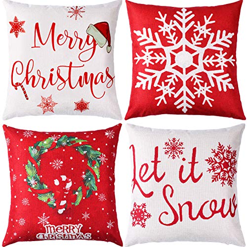 Jetec Christmas Cushion Covers - 18x18 Inch 4 Pieces Standard Pillow Cases for Indoor Christmas Decorations (Eye-catching Color)