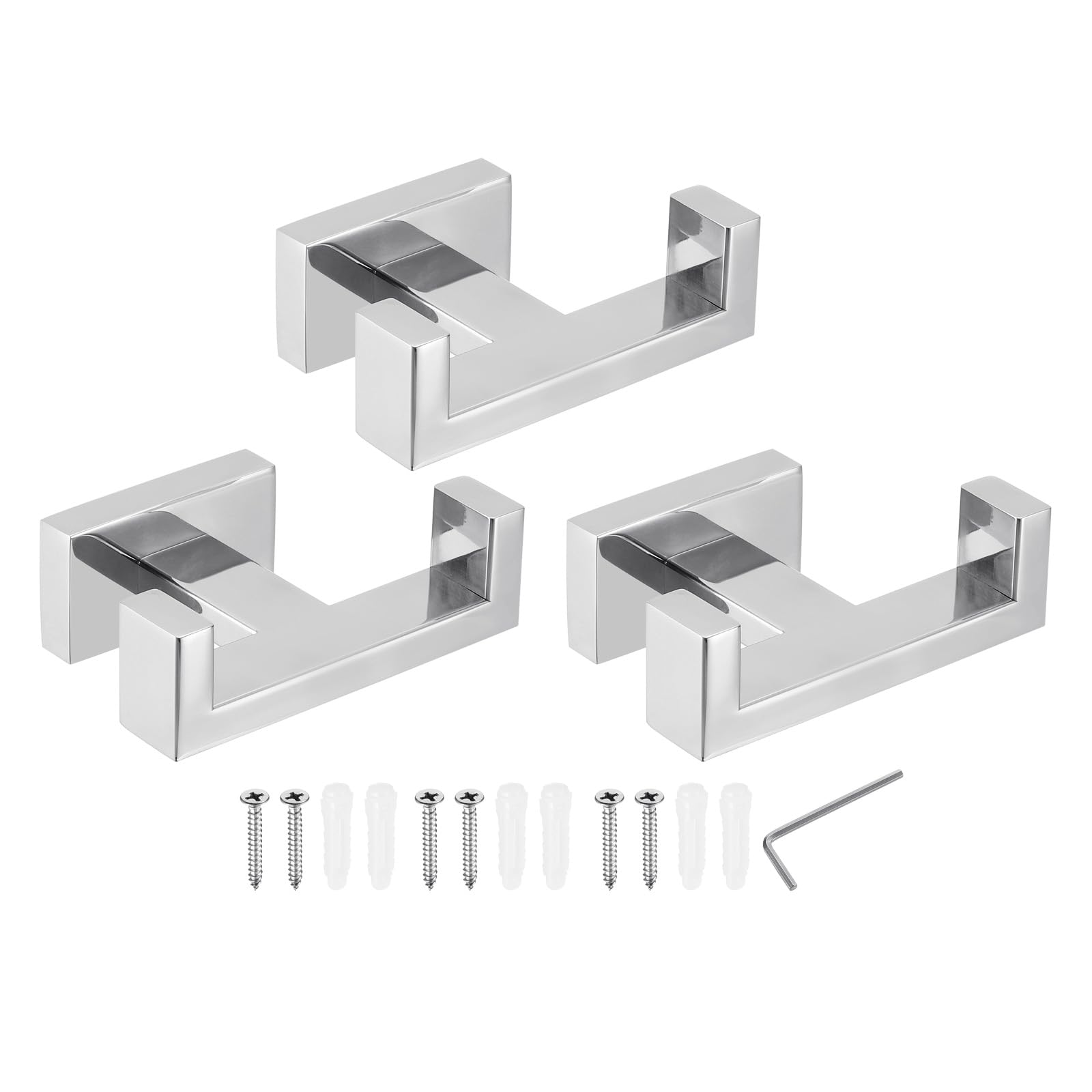 PATIKIL Double Towel Hook, 3Pack 304 Stainless Steel Wall Mounted Hanger Rectangle Towel Holder for Hanging Bathroom Bedroom