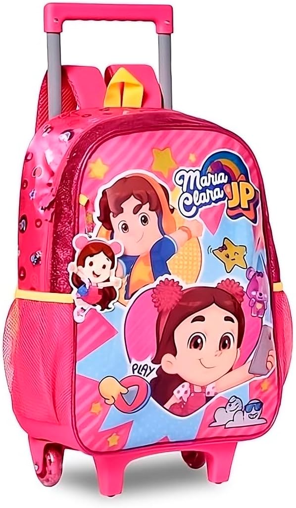 Mochila de Rodinhas Infantil Maria Clara e JP, Rosa-chiclete, 17 Litros