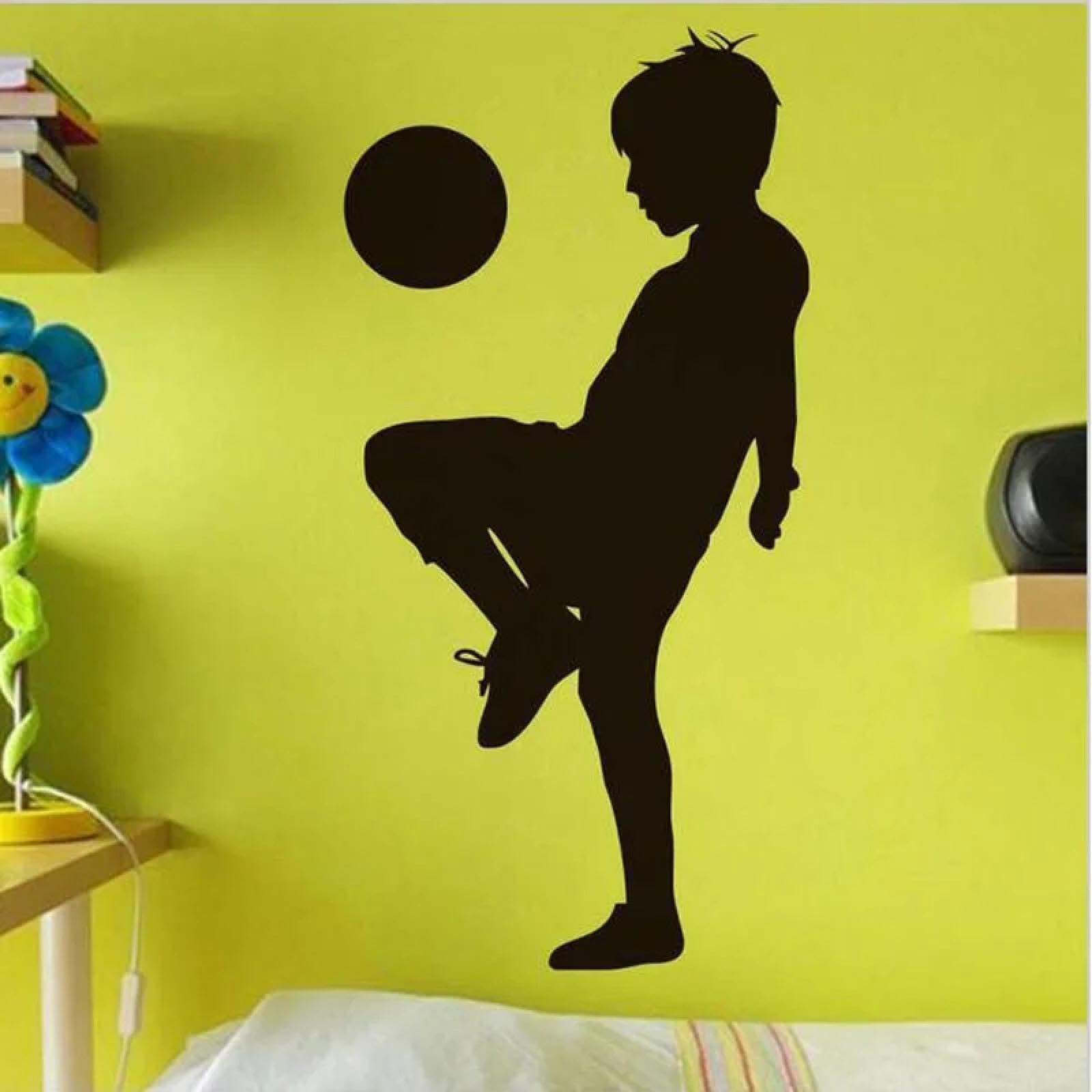Zealplant Boys Black / Playing Soccer Creative Wall Sticker, Soccer Children's Wallpaper, Bedroom Sports Living Room Art Mural