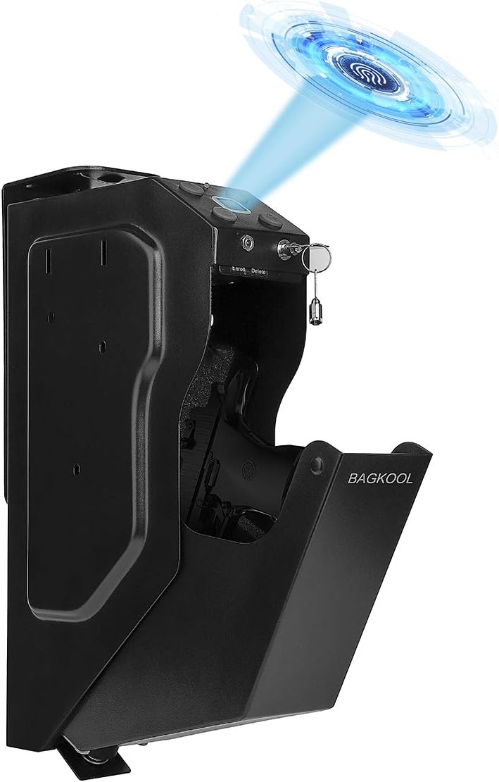 Bеѕt Sеllеr BAGKOOL Biometric Gun Safe, Pistol Safe Mounted Firearm Safety Device Biometric Fingerprint and Digital Code Lock Handgun Bedside Safe