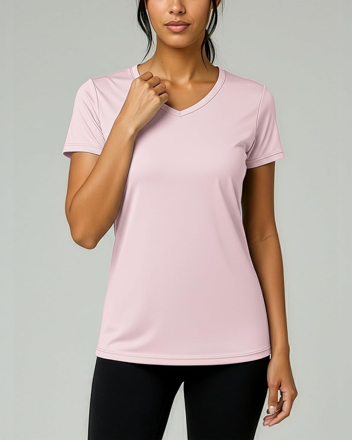 Real Essentials 5 Pack: Women's Dry-Fit Short Sleeve V Neck T Shirt Workout Fitness Yoga Top Tee (Available in Plus Size)