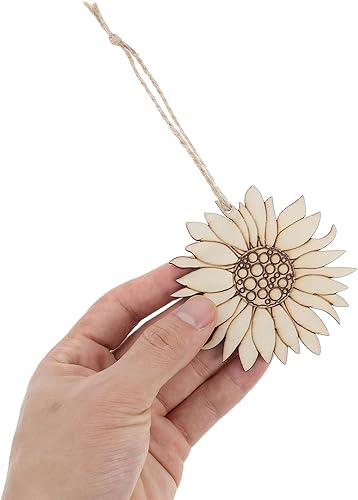 Miniatura 5 de EXCEART 20 piezas de recortes de madera sin terminar con forma de girasol, discos de madera para manualidades, pintura de Acción de Gracias, otoño,