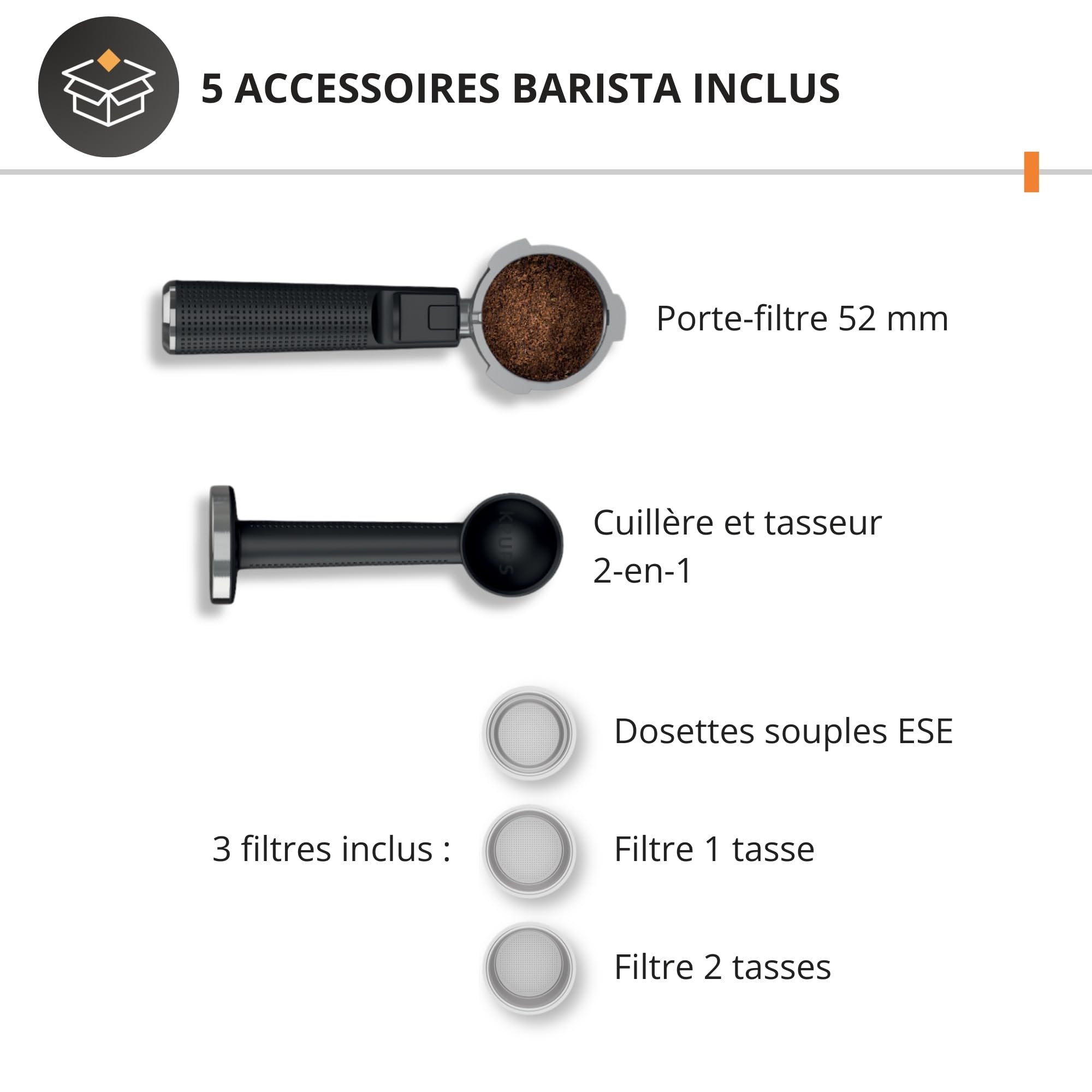 Krups Virtuoso Essential, macchina da caffè espresso pompa, 15 bar a pressione, ugello a doppio vapore, Thermoblock, cucchiaio dosatore e compattatore, nero, XP444G