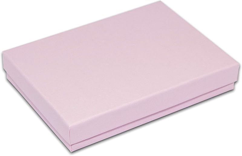 TheDisplayGuys 25 Cardboard Jewelry Gift Boxes with Inserts - Pastel Pink | Size #53 - 5.4" x 3.9" x 1.0", Lids, Cotton Filled Padding, Kraft Paper, Bulk Pack Case, for Shipping, Organizers, Storage