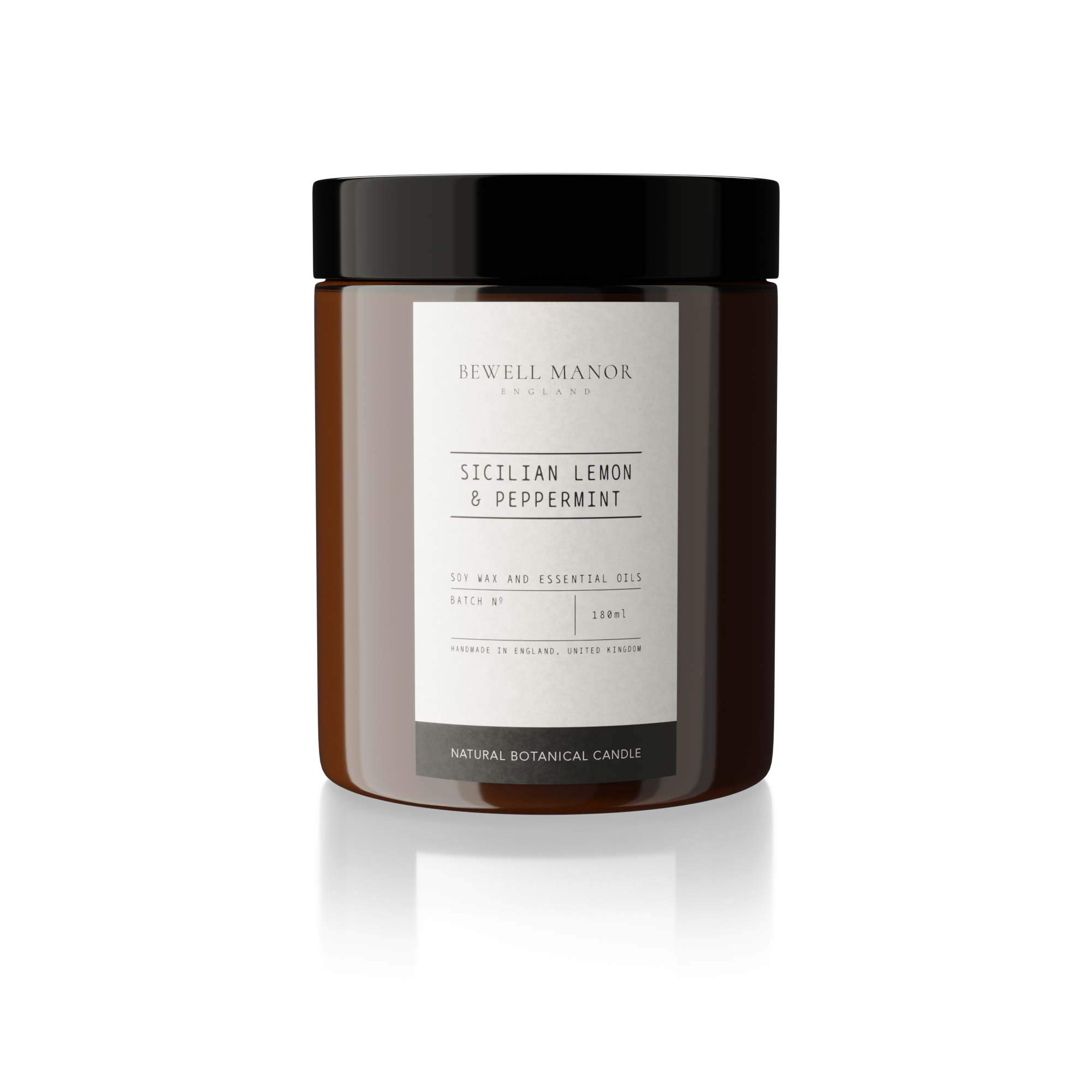 BEWELL MANOR Sicilian Lemon & Peppermint Natural Essential Oil Scented Vegan Soy Wax Single One (1) Wick Botanical Aromatherapy Candle (Medium) 180ml