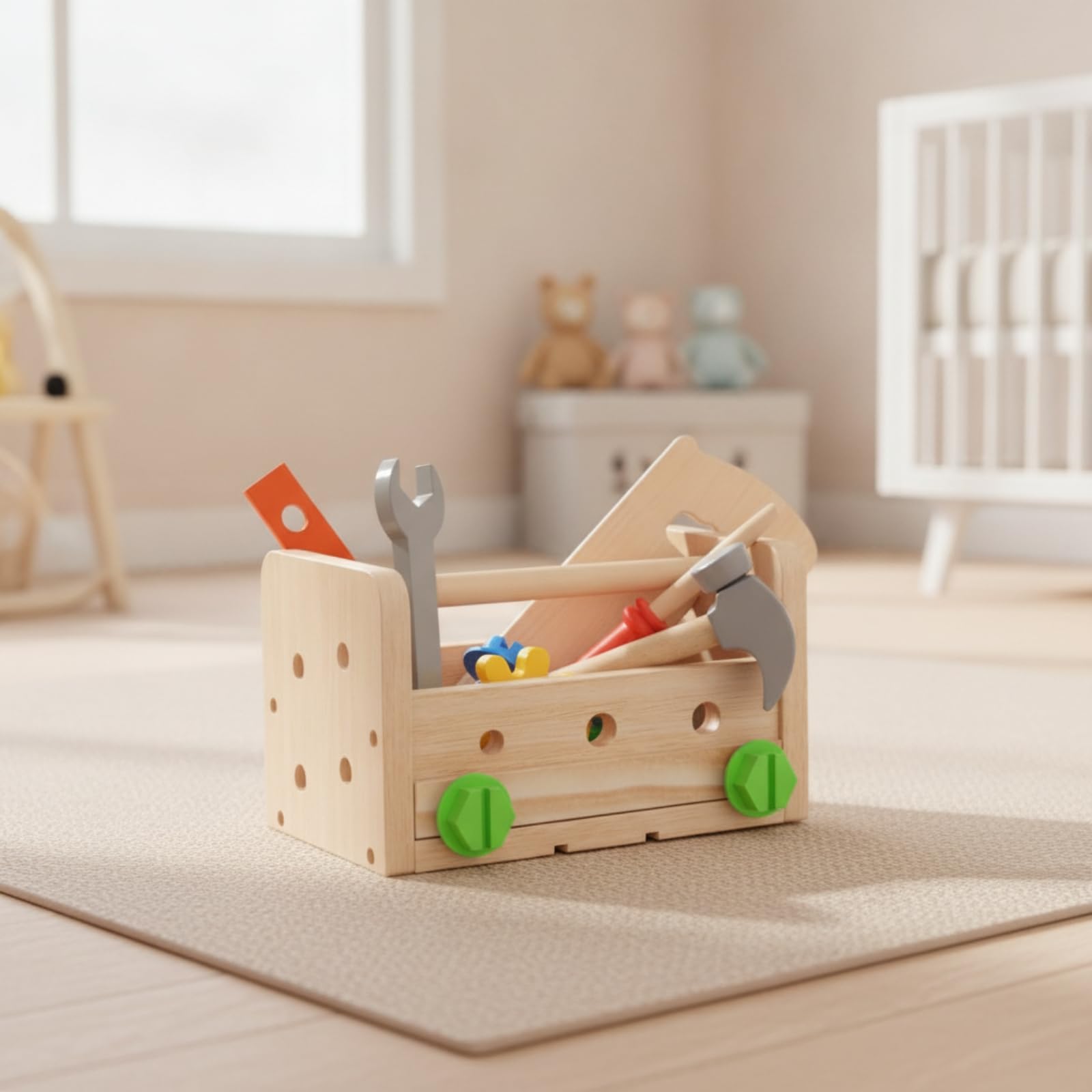 harayaa Cassetta degli Attrezzi Giocattolo in Legno Creativo Cassetta degli Attrezzi in Legno con Bulloni e Dadi Interattivo per Bambini da 4 a 6 Anni