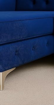 Sofaya Bella U Shaped Chesterfield Sofa Full Back Sectional Chaise Sofa with Deep Button Tufting – Upholstered Fabric Couch with Cushions - 6-Seater Sofa for Living Rooms (Blue, Fabric Sample)